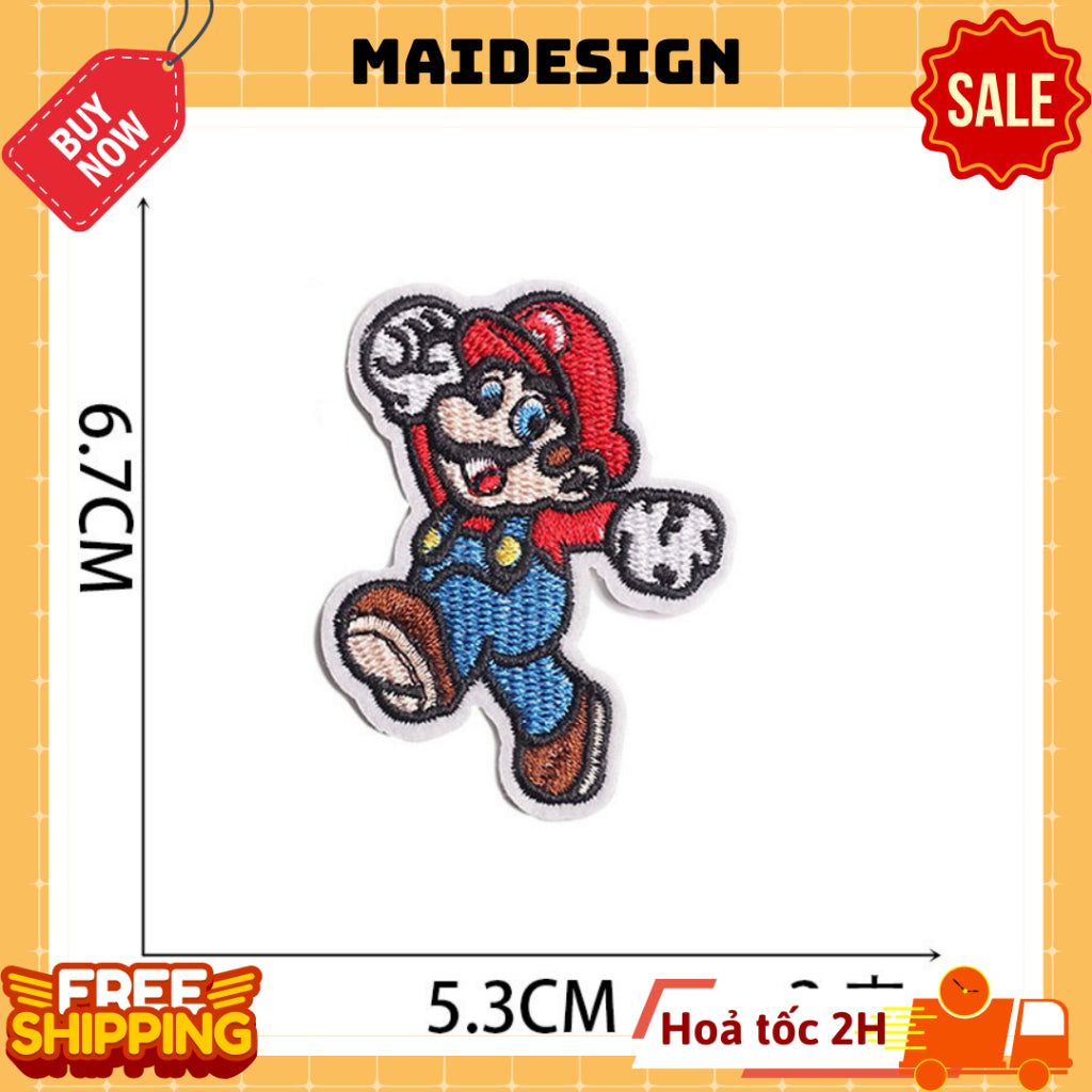 Miếng vá dán quần áo rách, hình dán áo bị rách Hình Game Super Mario V4 Wattsnew